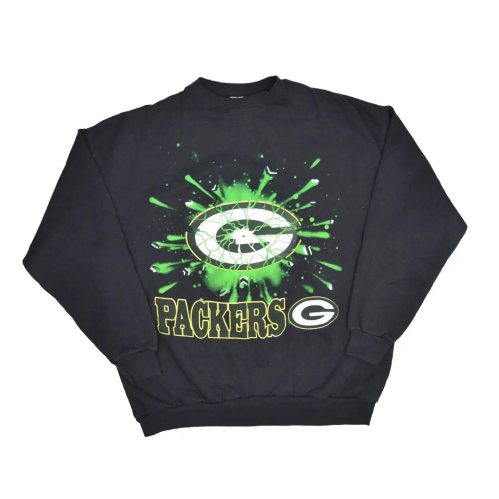 Vintage Green Bay Packers Sweatshirt Mens Large NFL Football Dynasty Splatter